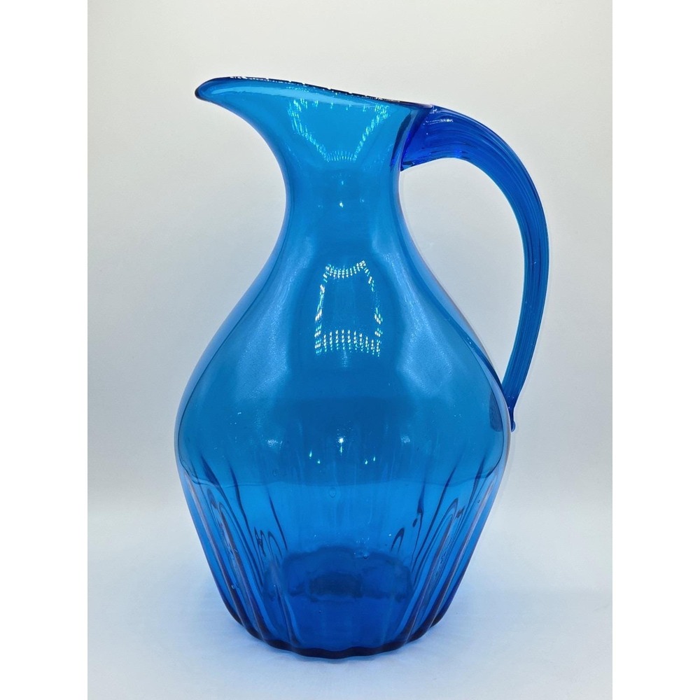 Blenko 6113 Turquoise Glass Pitcher Wayne Husted 13" Mid Century‎ Modern